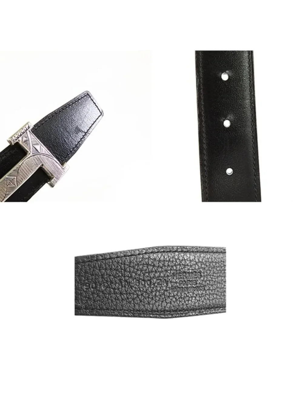 Hermes Constance Belt Black Silver Box Calf Taurillon Touareg Reversible 90